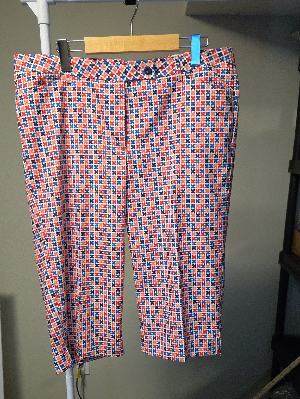 Cracked Wheat Red Blue Geometric Print Capri Pants Cropped Womens Size 12